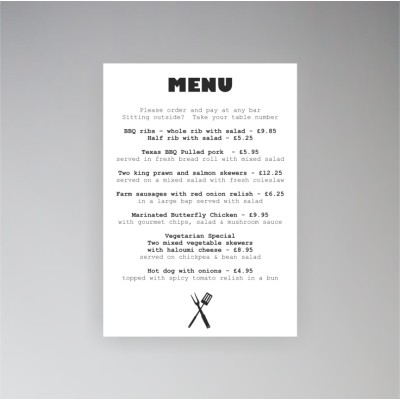 Black &amp; White Disposable Menu Printing
